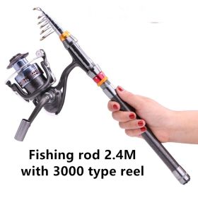 Fishing-Rod-Set Lures Spinning Reel Combo Line Telescopic Carbon-Fiber Travel And (Option: Rod 2.4M with 3000type reel)