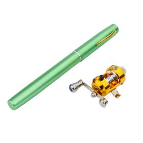 Genuine mini ice fishing pen pole fishing rod fishing rod with drum set, small sea pole portable fishing rod. (Color: Green)